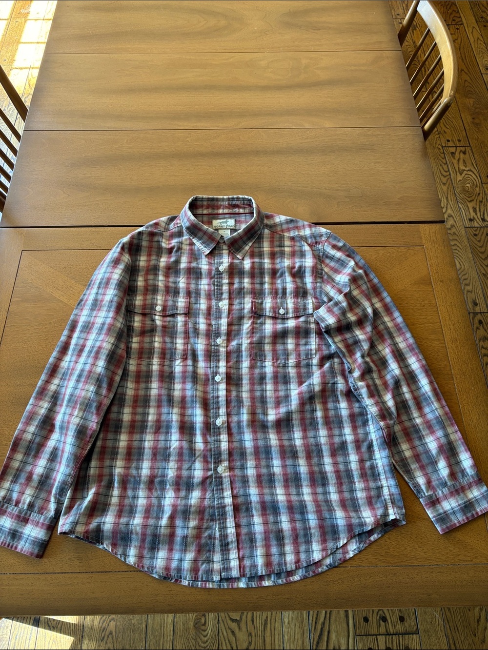 Horny Toad Men's Red and Gray Plaid Button-Down Shirt